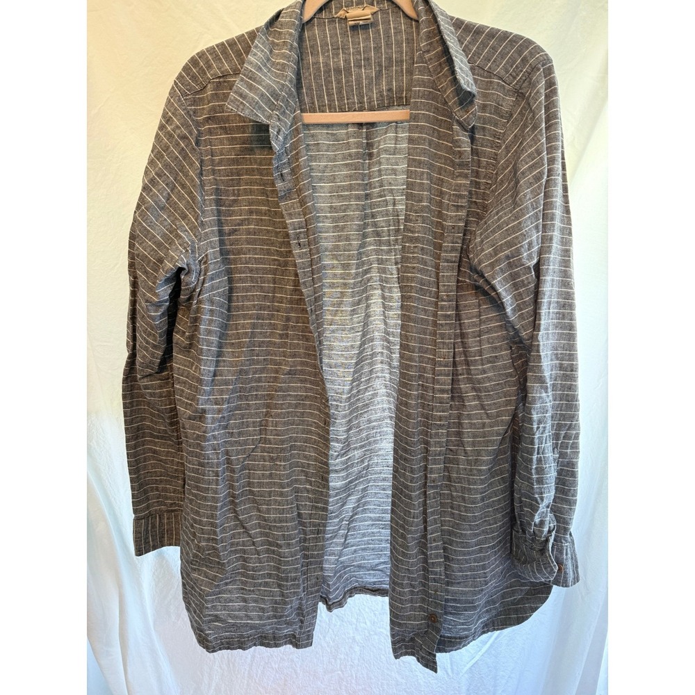 Duluth Trading Co Womens XXL Hemp Organic Cotton Striped Button Down Shirt Gray